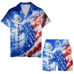 watercolor stars & stripes wave patriotic hawaiian shirt