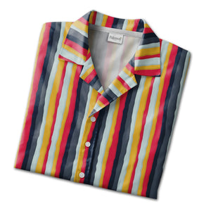 Wavy Berry Mustard Navy Stripe Hawaiian Shirt Dynamic Pattern