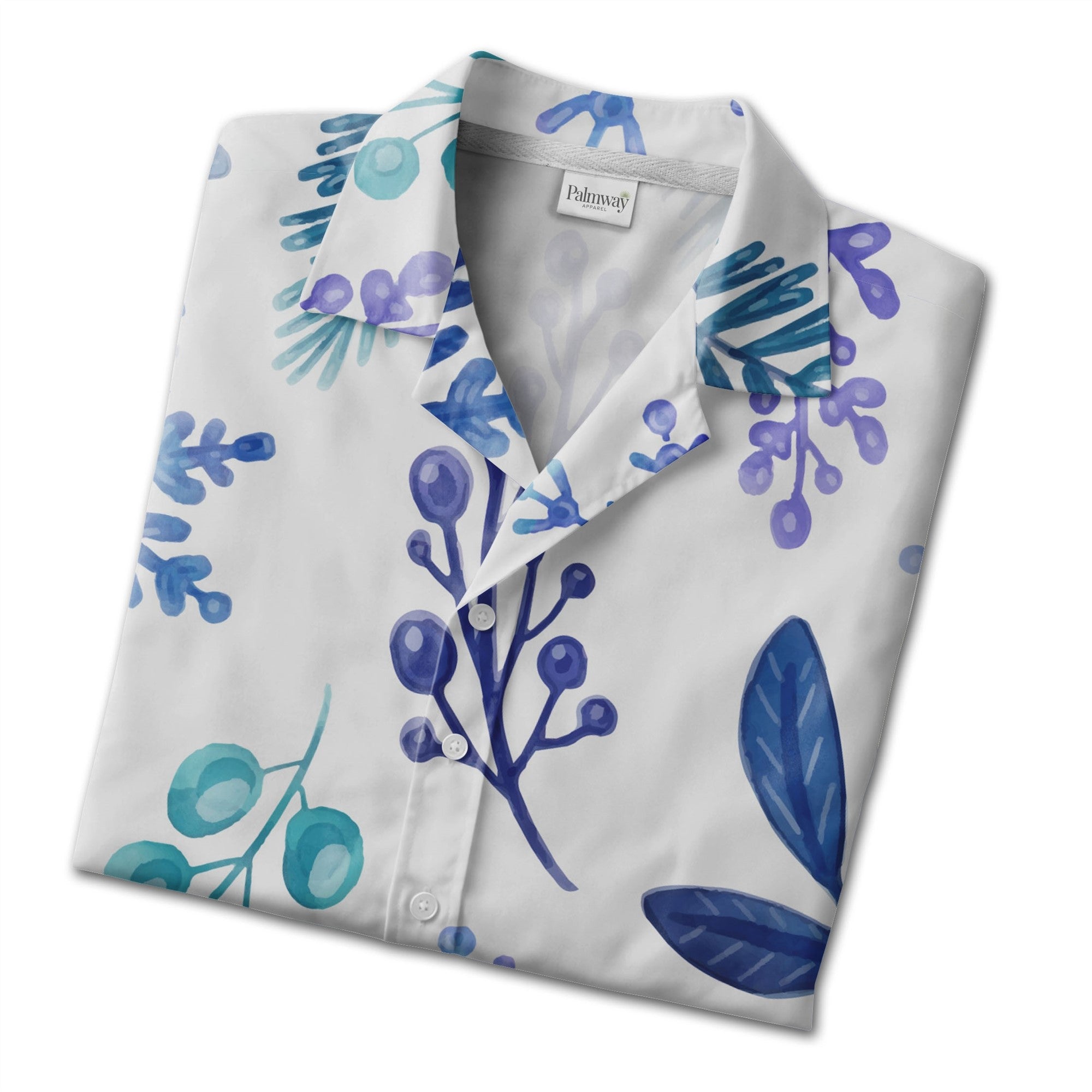 White Watercolor Branch Hawaiian Shirt with Blue Gradient Snowflakes