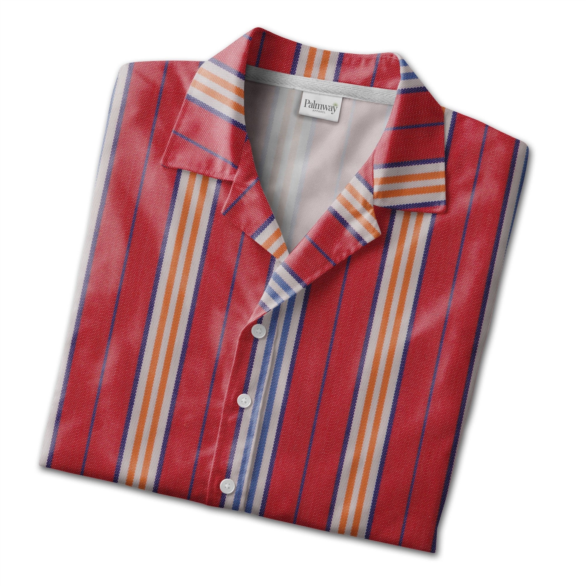 Woven Fabric Texture Stripe Hawaiian Shirt Red White Blue Orange