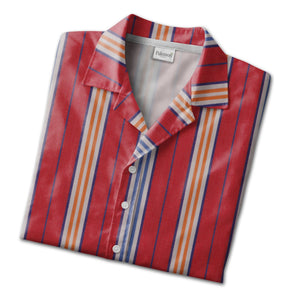 Woven Fabric Texture Stripe Hawaiian Shirt Red White Blue Orange