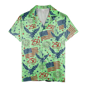american 250th anniversary hawaiian shirt with eagles and fireworks all over print