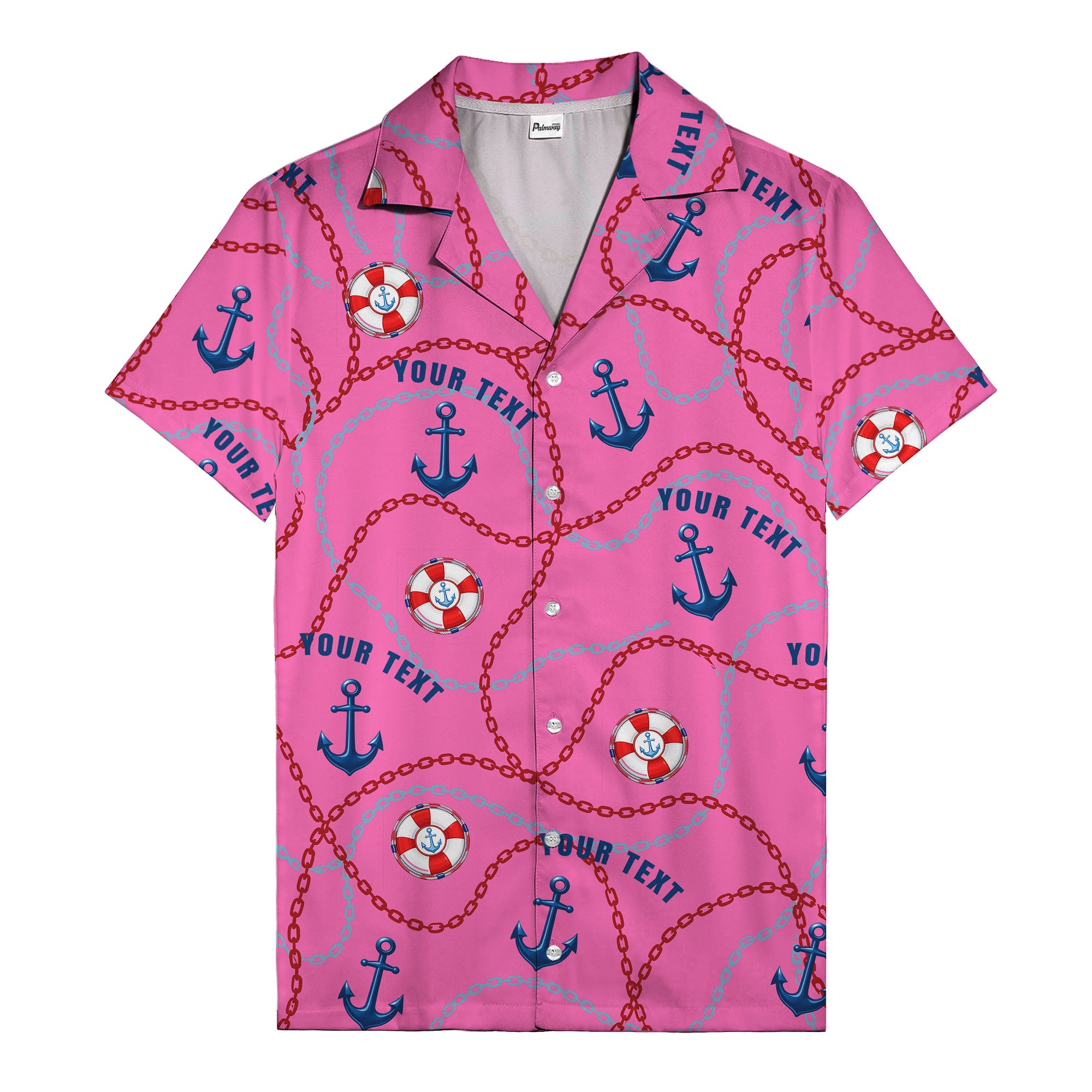 anchors lifebuoys chain link pattern nautical hawaiian shirt