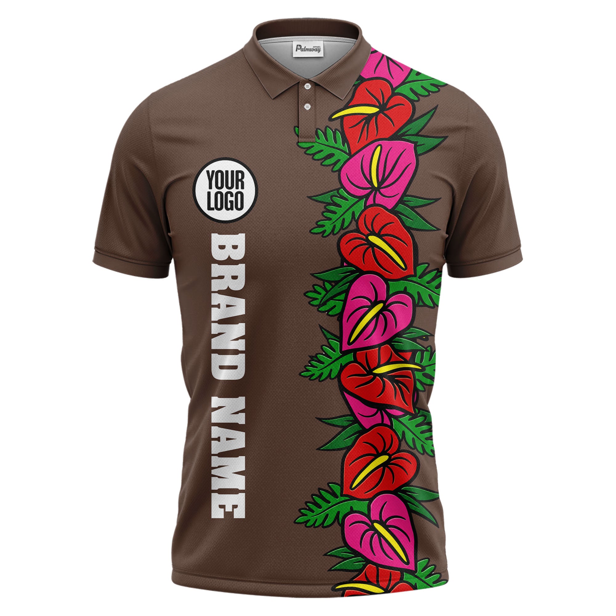 anthurium & emerald leaf stripe coral red polo shirt for men