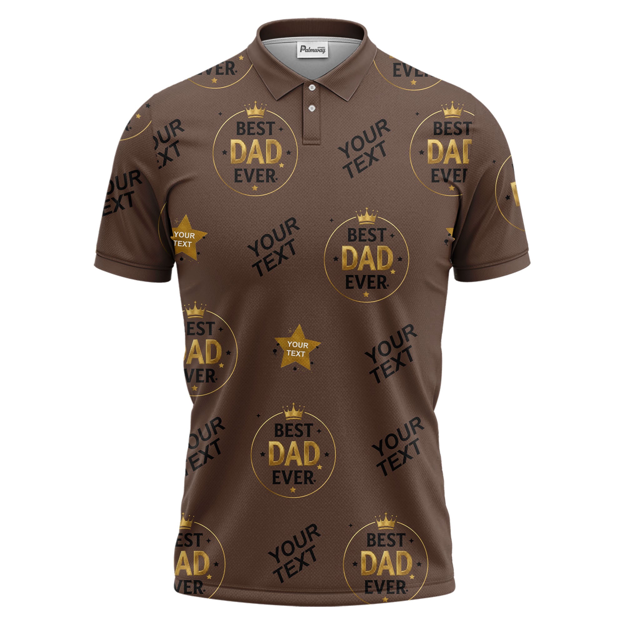 best dad ever crown & stars repeat pattern black gold polo shirt