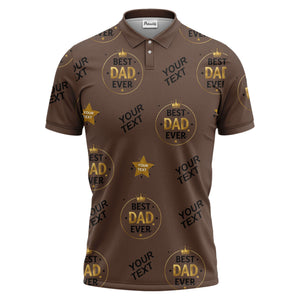 best dad ever crown & stars repeat pattern black gold polo shirt