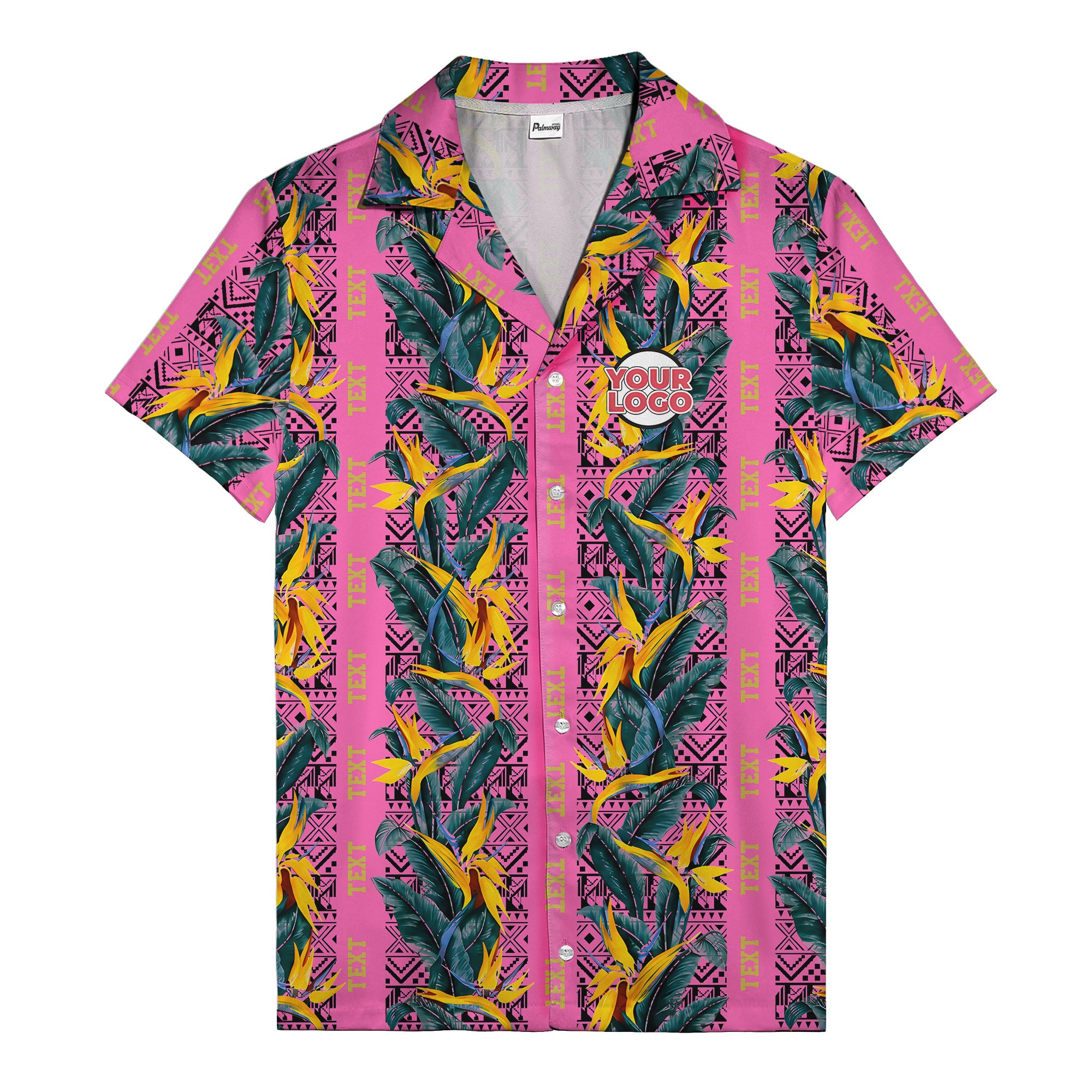 bird of paradise blossoms & tribal border black hawaiian shirt for men