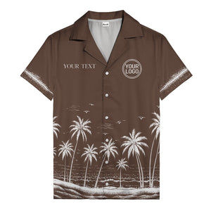 black and white palm trees & seagulls coastal scene hawaiian shirt