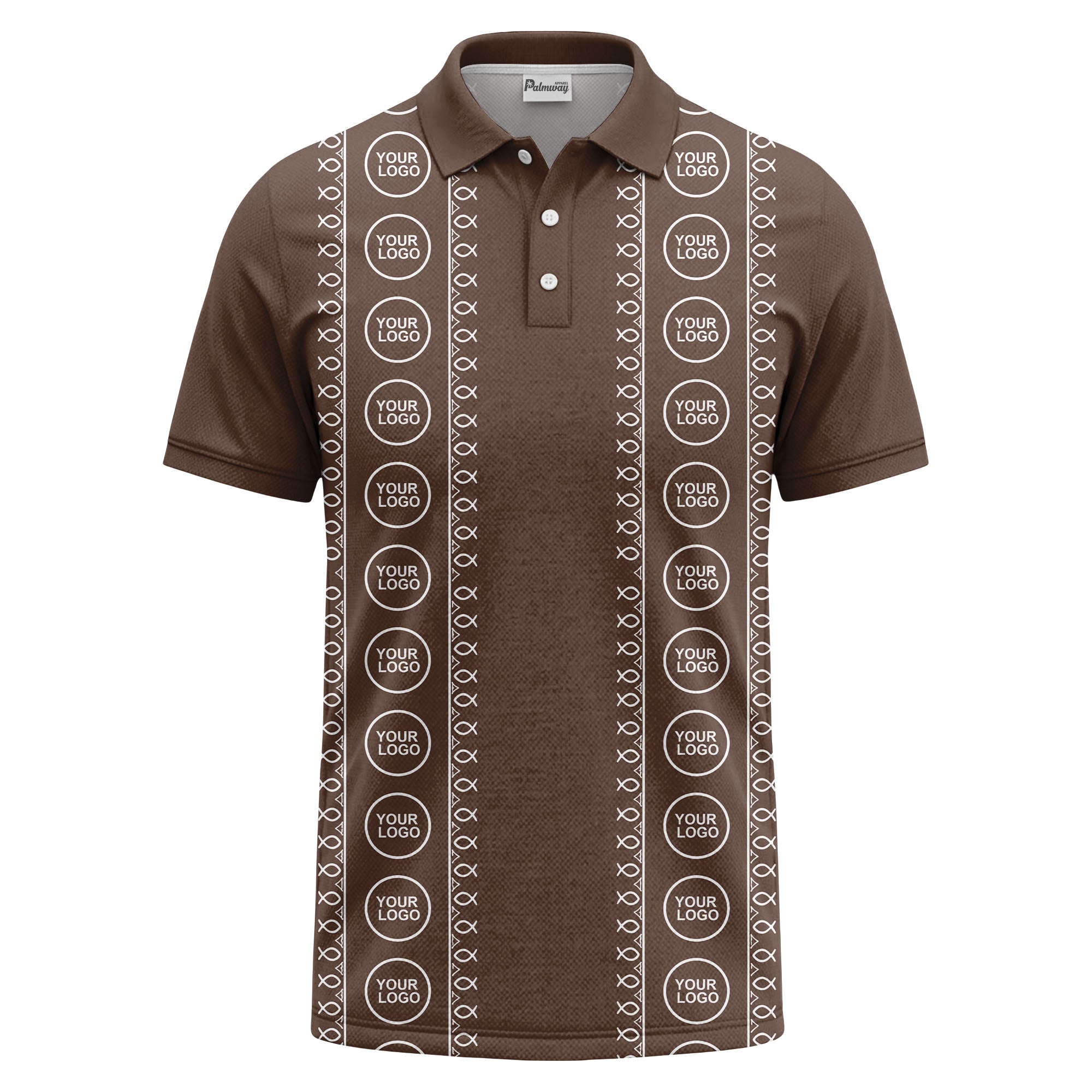 black white fish symbol repeat pattern golf polo shirt
