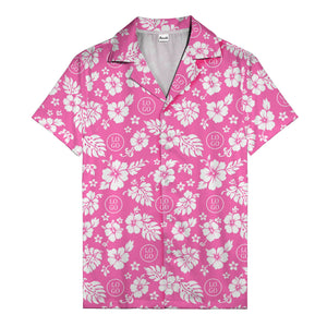 black & white hibiscus blooms & monstera leaves hawaiian shirt for men