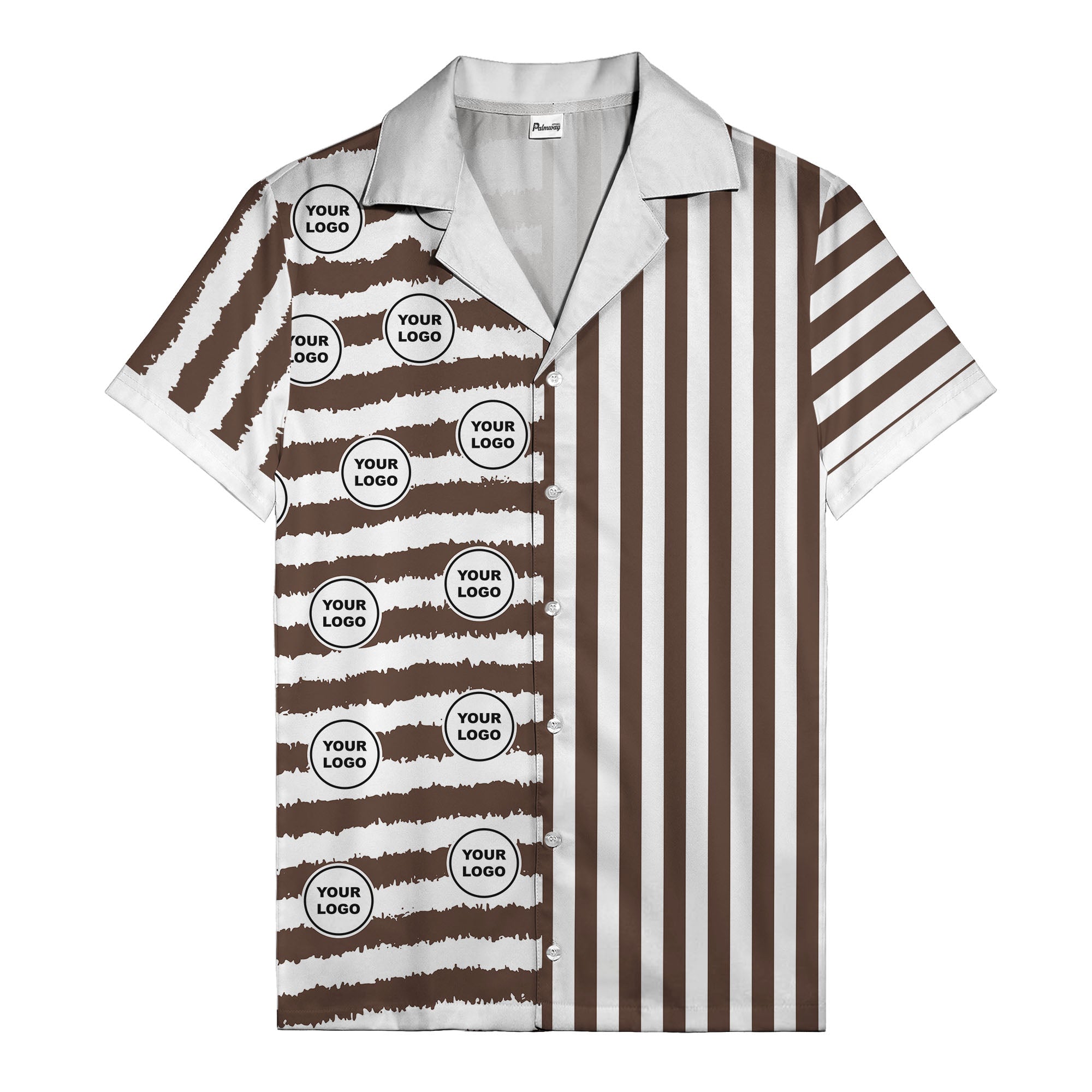 bold black-white stripe & circular logo hawaiian shirt