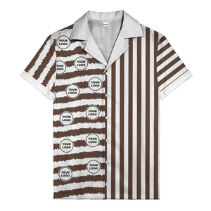 bold black-white stripe & circular logo hawaiian shirt