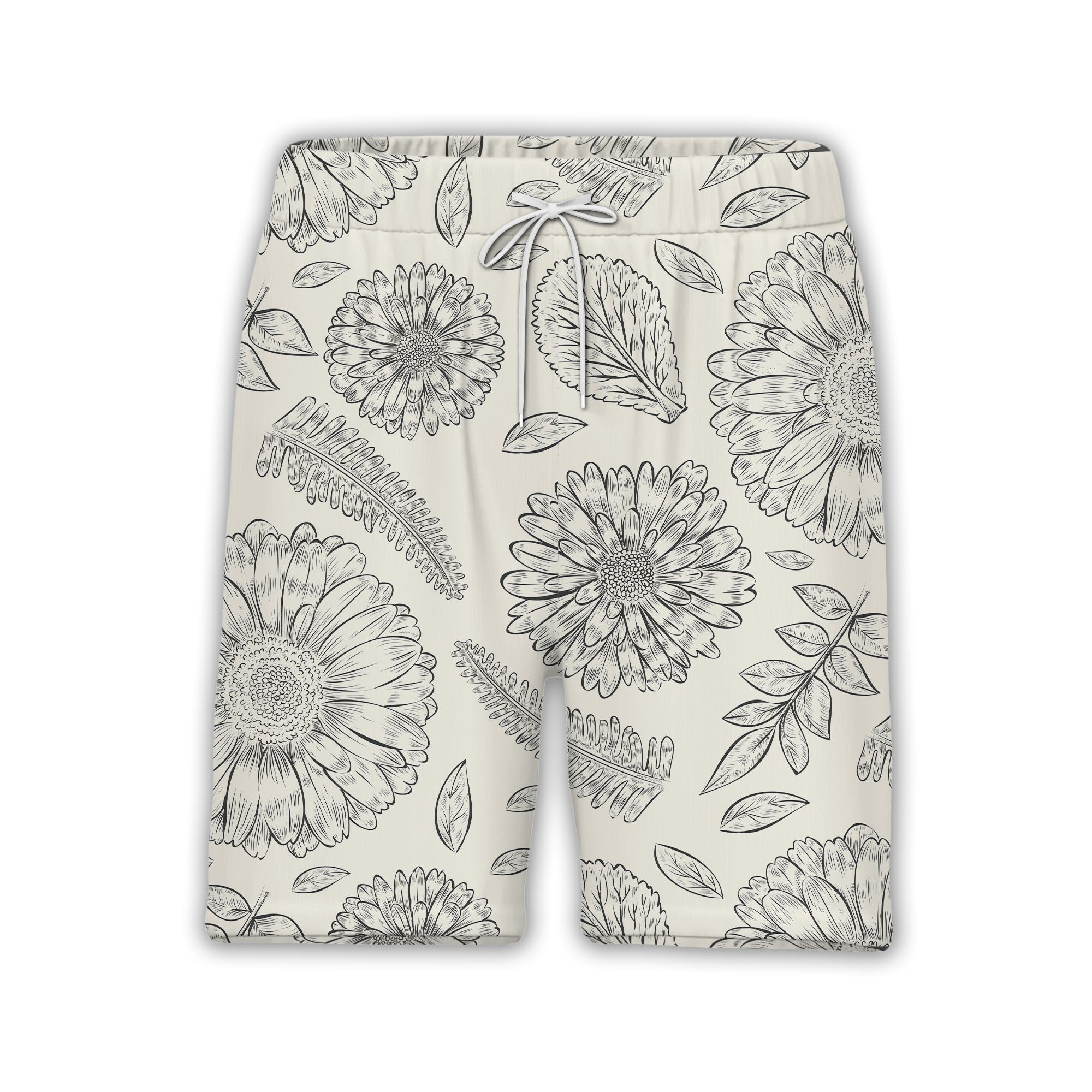 Botanical Line Art Flower Hawaiian Shirt with Fern Fronds Vintage