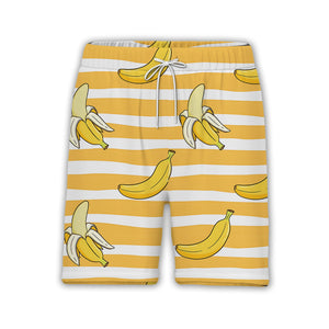Cartoon Banana Hawaiian Shirt on Yellow and White Wavy Stripes