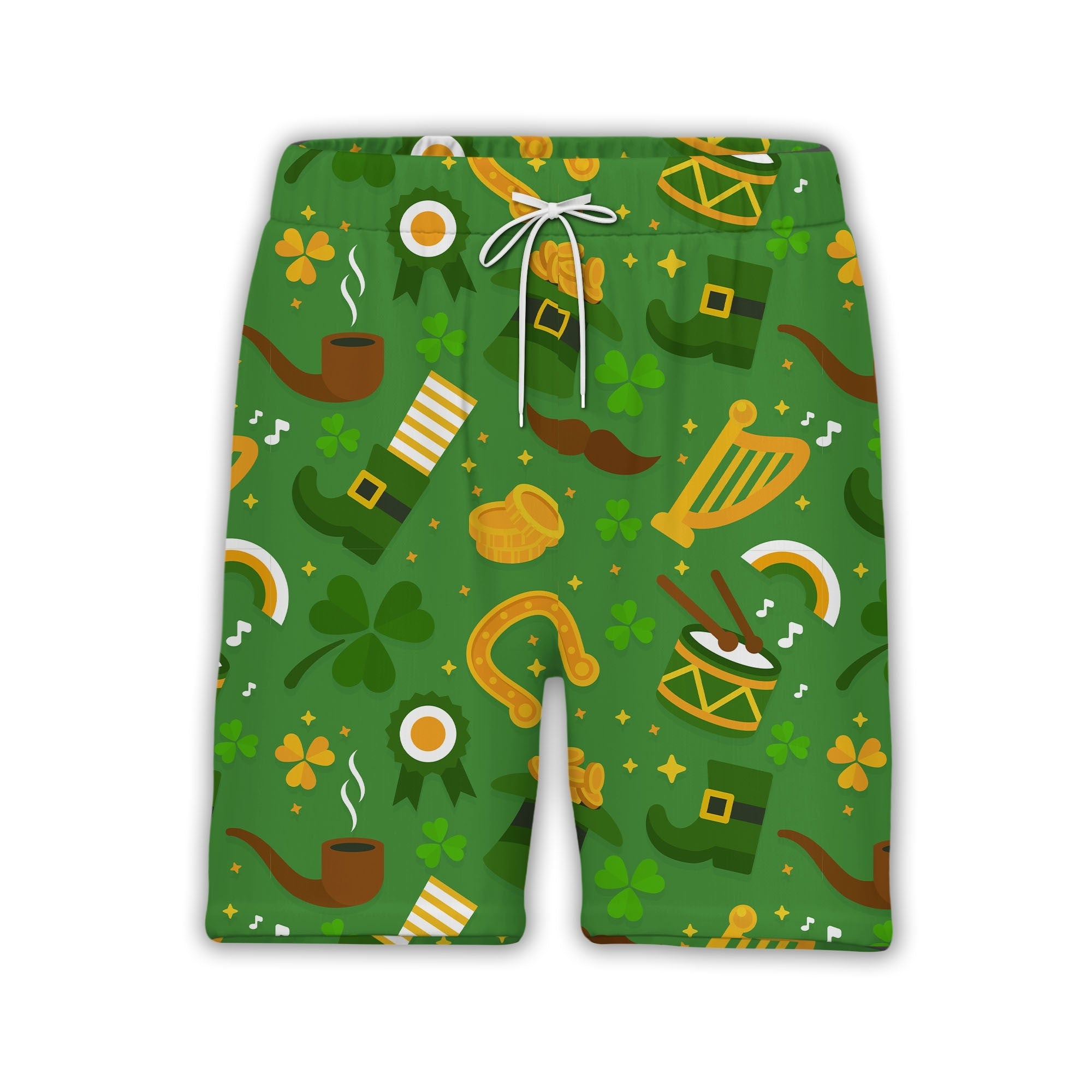Celtic Music Hawaiian Shirt with Irish Harps Drums and Dancing Shamrocks