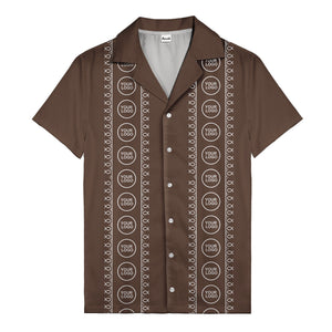 circular logo & fish symbols black hawaiian shirt for men