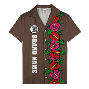coral anthurium blooms & emerald leaf stripes hawaiian shirt for men