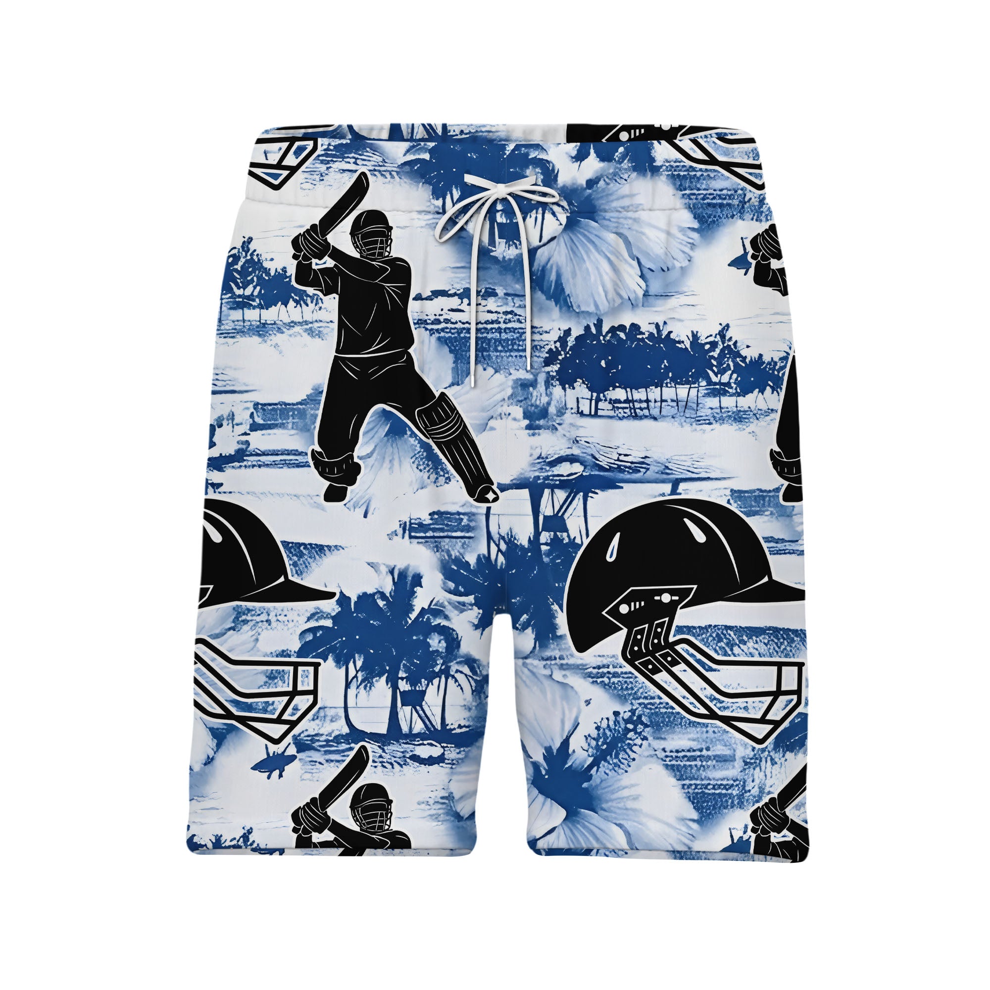 Cricket Tropical Hawaiian Shirt - Players Helmets Palm Trees Hibiscus Floral