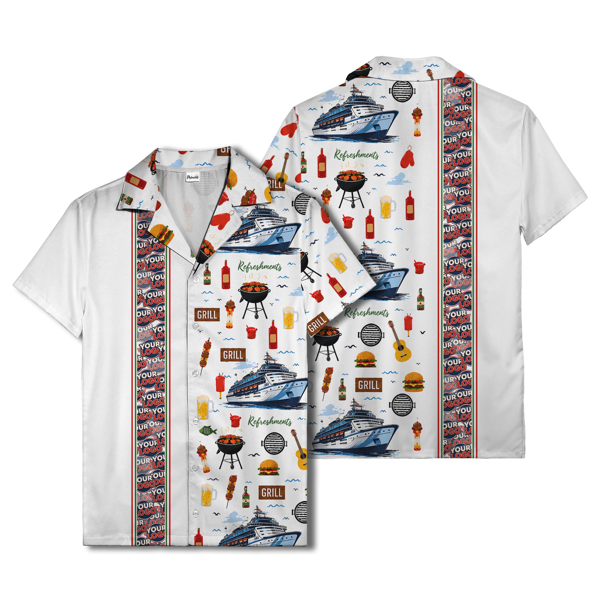 cruise ship grill & refreshments fun cartoon hawaiian shirt for men