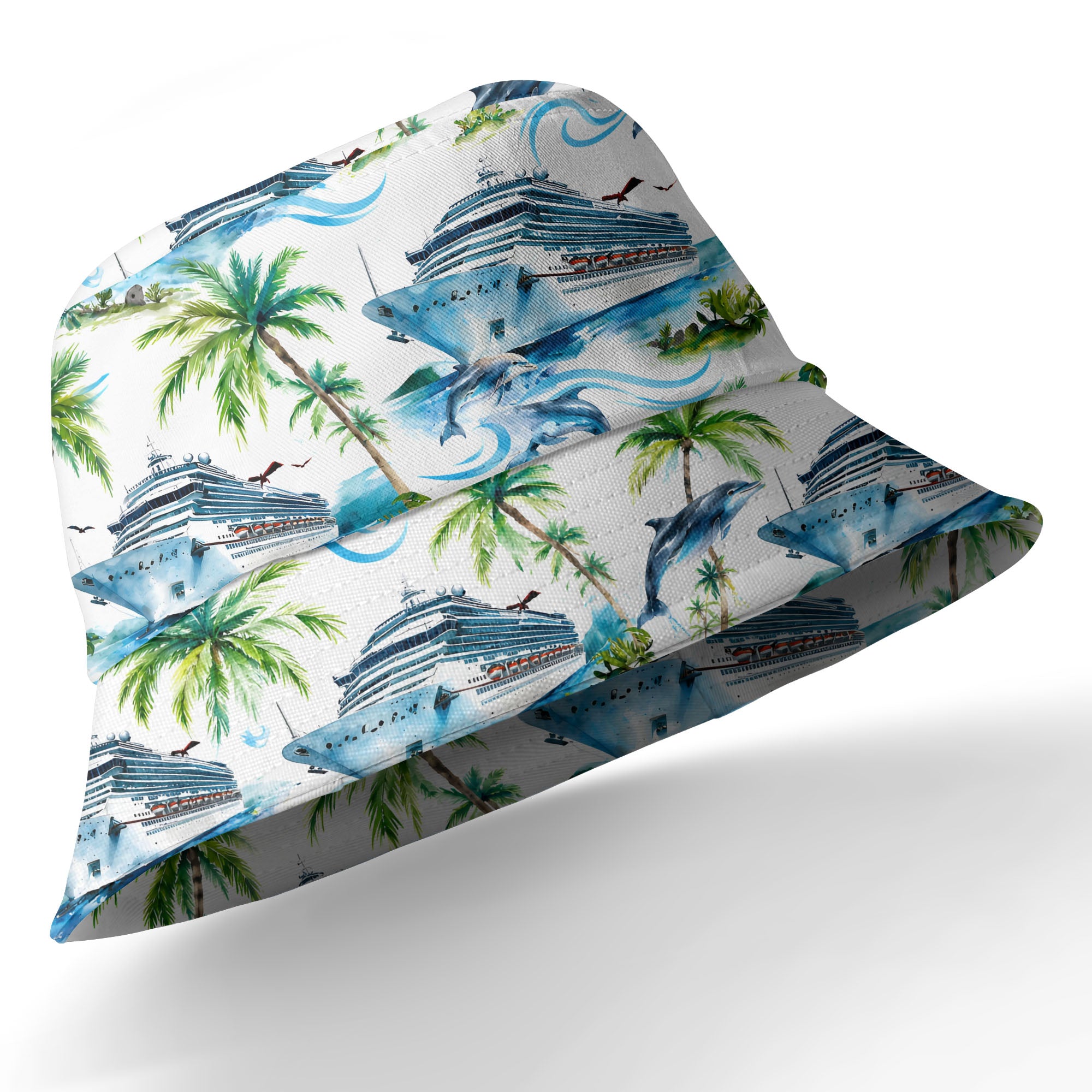 cruise ships dolphins & palm tree watercolor hawaiian shirt