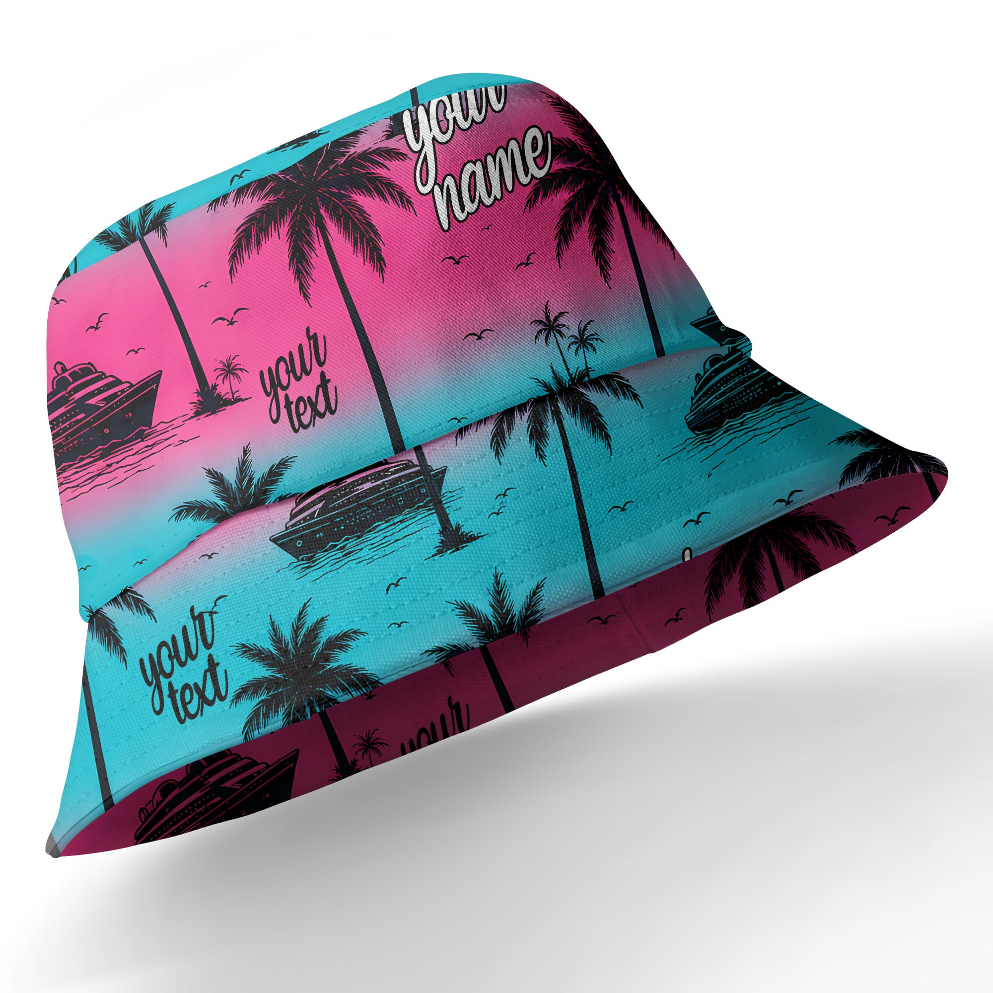 cruise ships & palm trees sunset coral pink hawaiian shirt