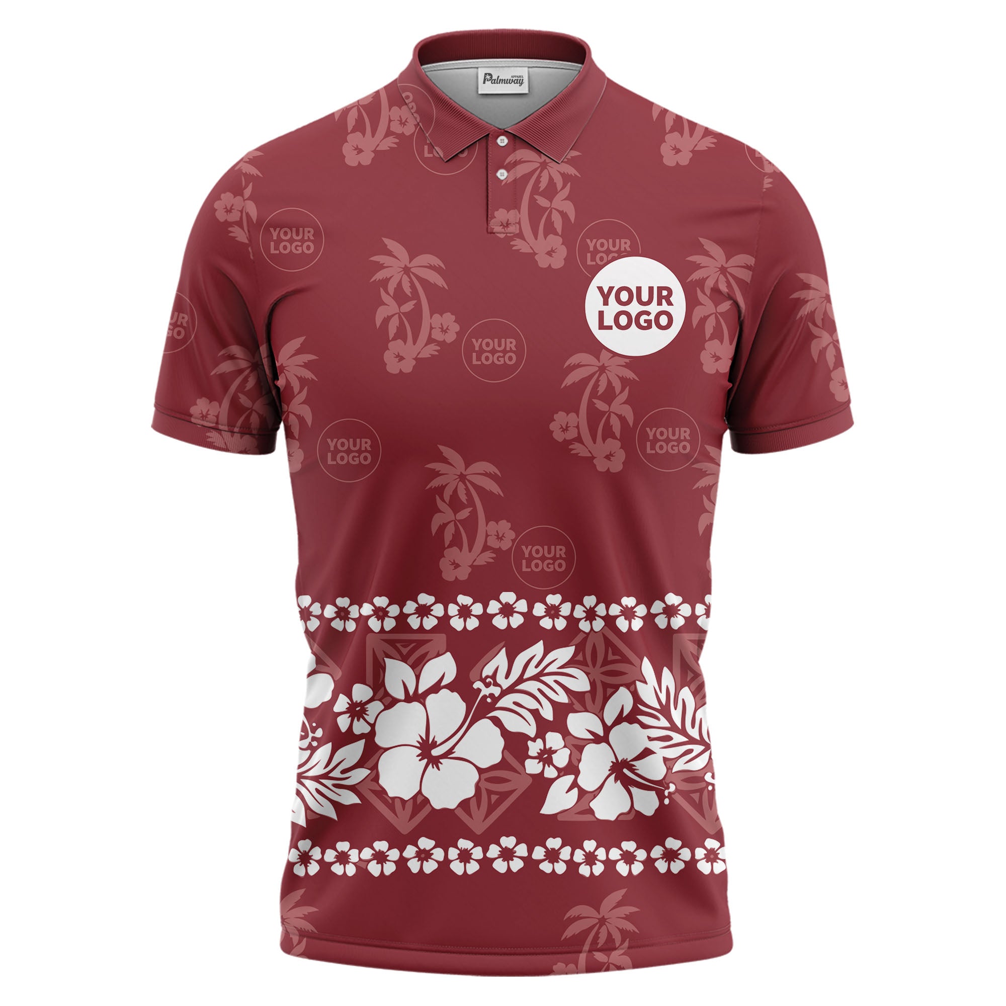 custom color tropical hawaiian polo shirt | hibiscus & palm tree all-over print