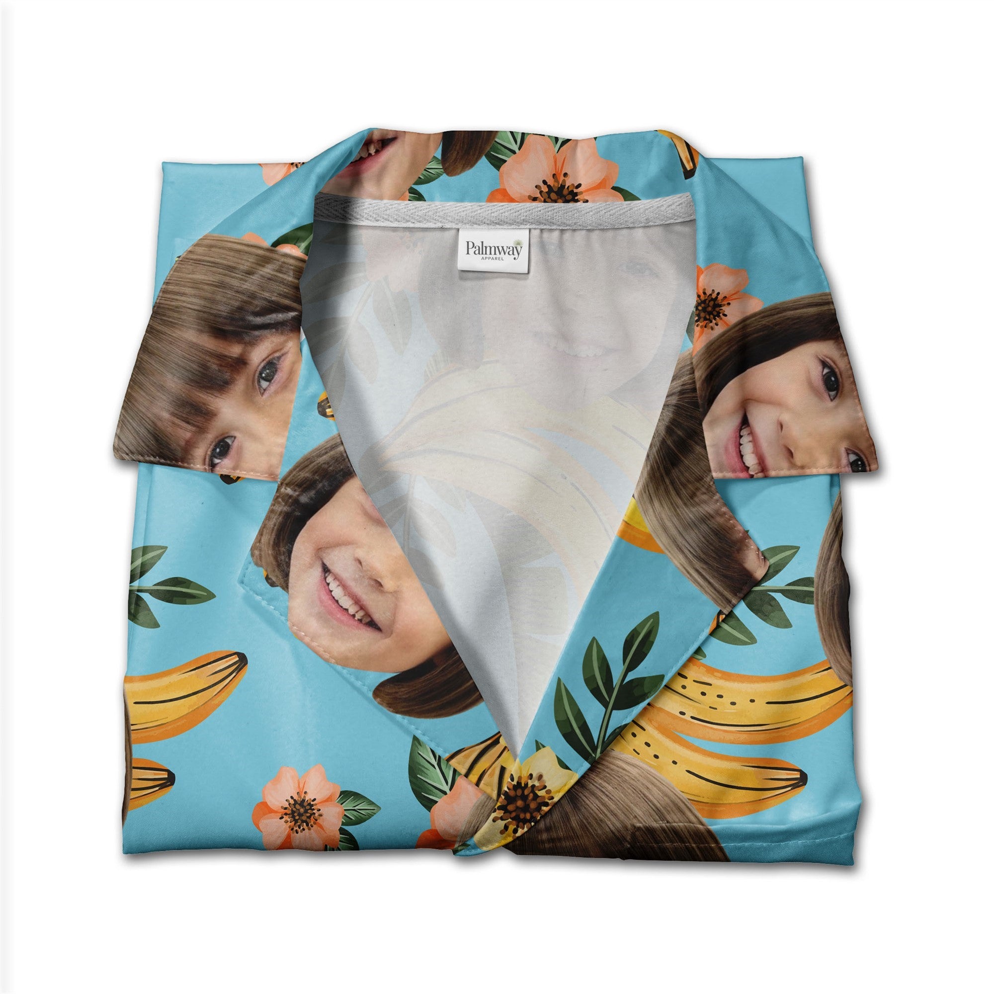 Custom Face Child Banana Leaf Hawaiian Shirt in Bright Yellow Tropical