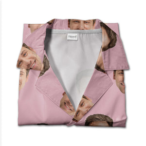 Custom Face Photo Hawaiian Shirt with Repeating Portrait on Pink