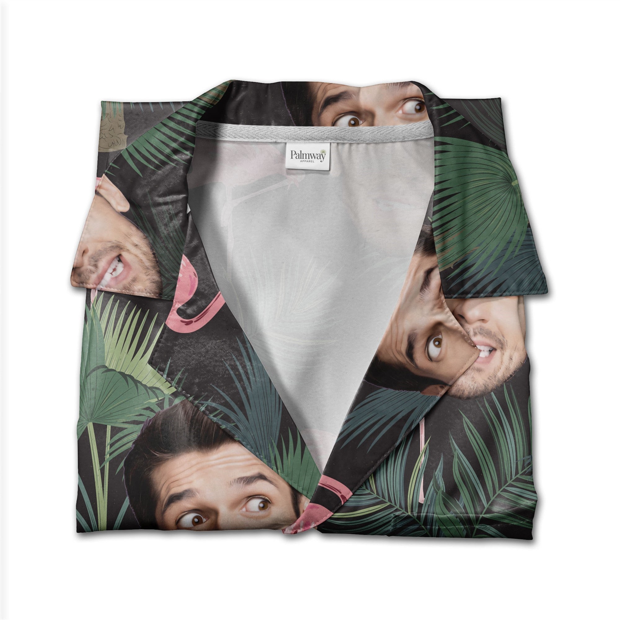 Custom Face with Flamingos Hawaiian Shirt in Navy Tropical Design