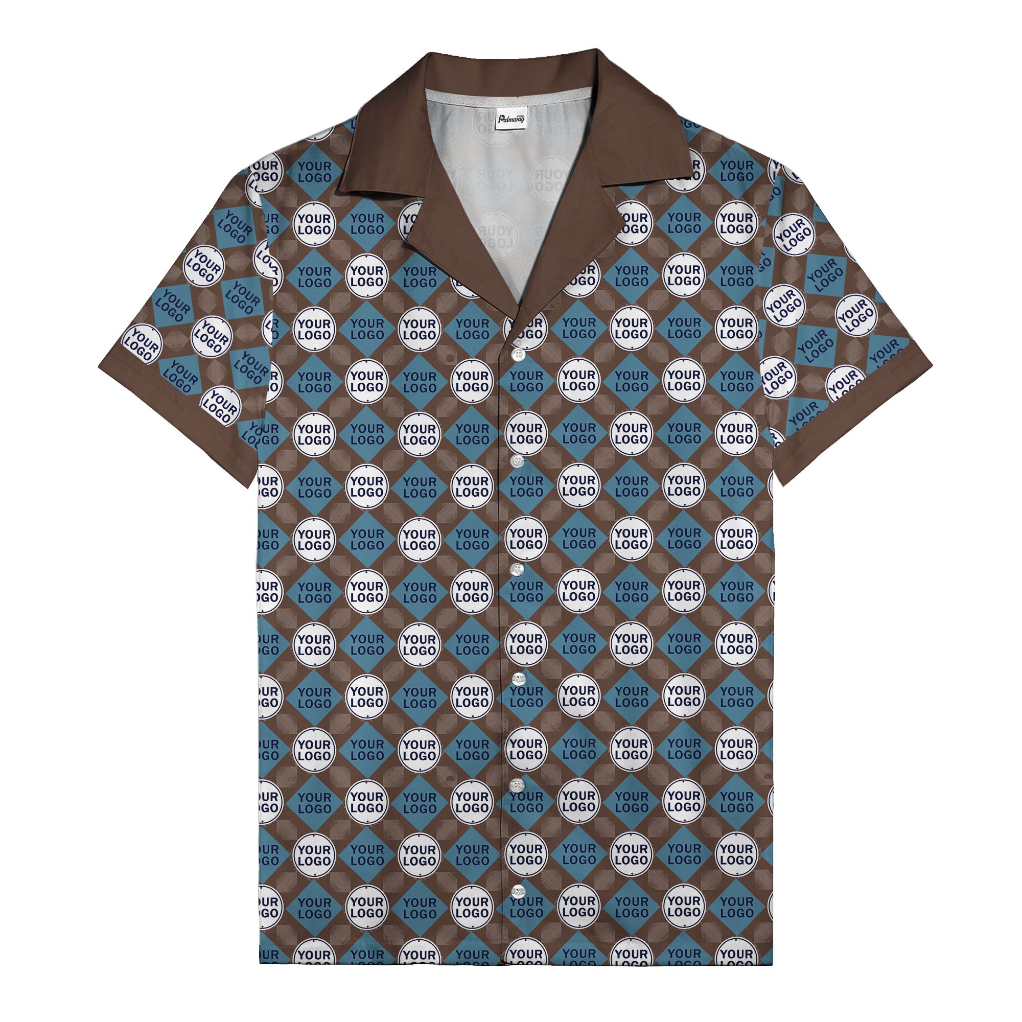 custom logo diamond grid pattern hawaiian shirt for men