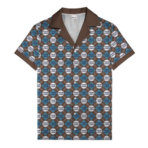 custom logo diamond grid pattern hawaiian shirt for men
