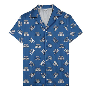 custom logo repeat navy white illustrated hawaiian shirt for personalized style