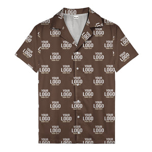 custom logo text repeat pattern black hawaiian shirt for men