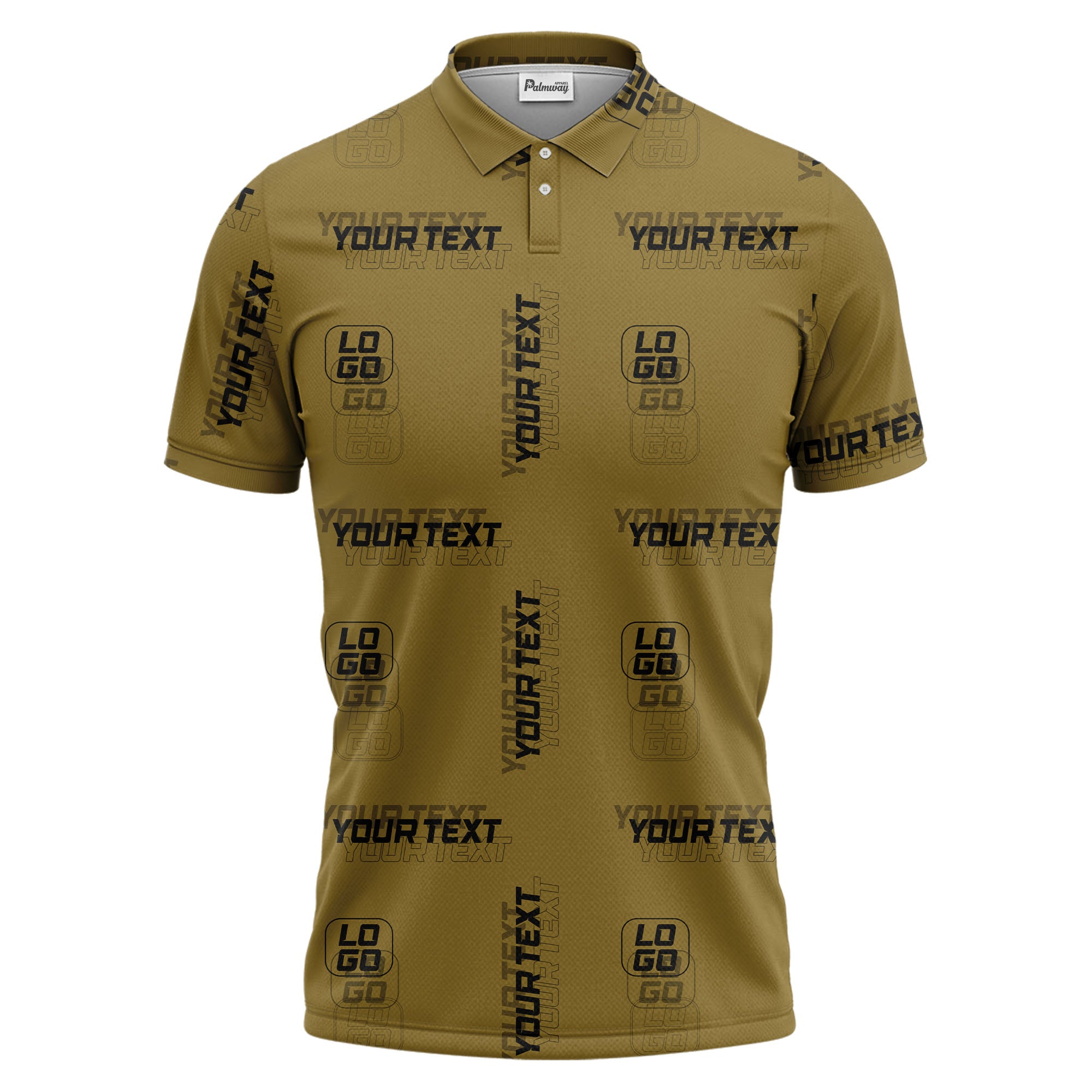 custom logo & text repeat pattern black polo shirt for men