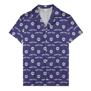 Custom Logo & Text Repeating Red White Blue Illustrated Hawaiian Shirt For Men