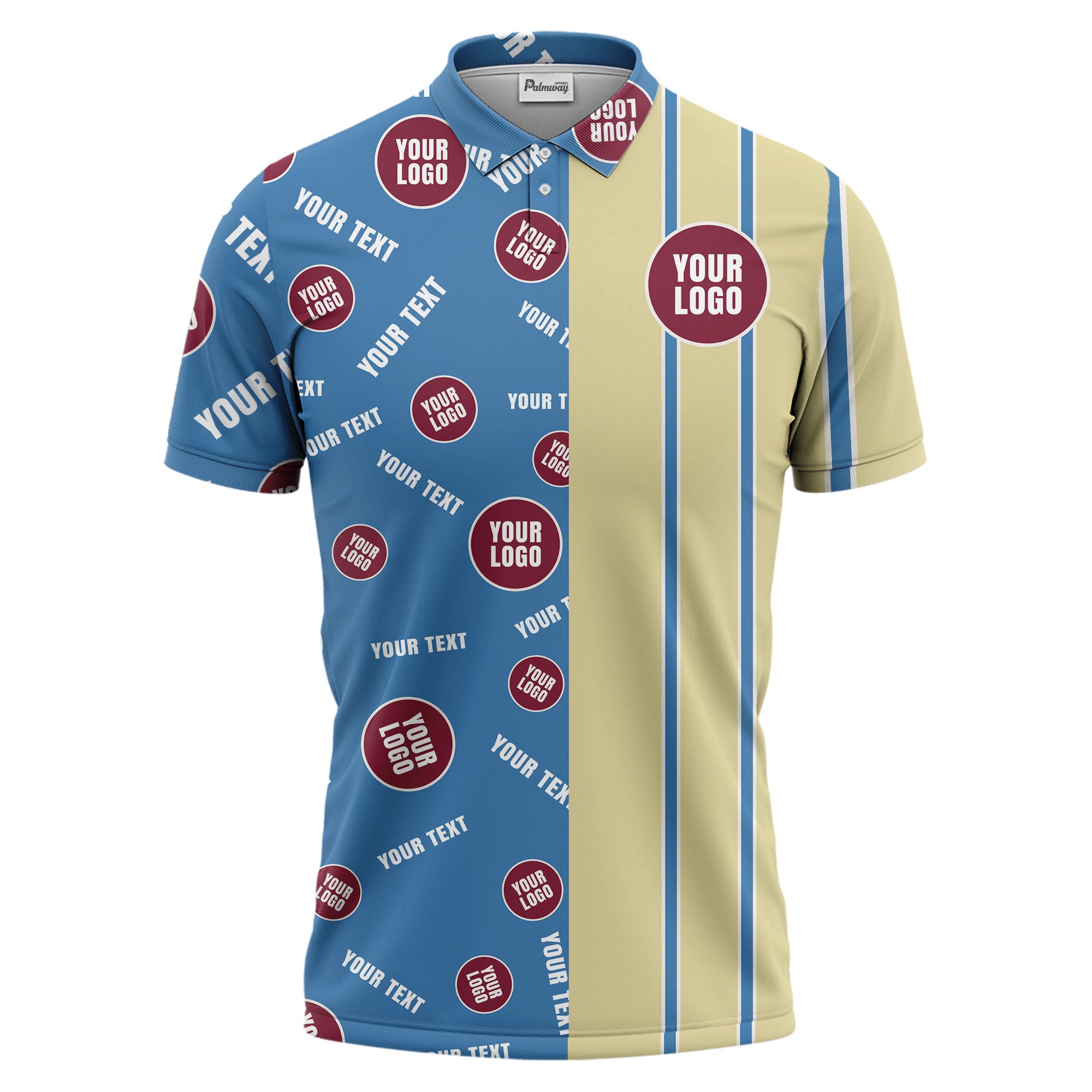custom multi color geometric logo stripe men's golf polo shirt