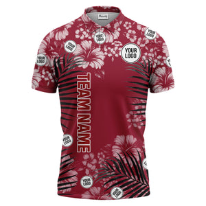 custom multi color tropical hibiscus palm leaf floral golf polo shirt for men