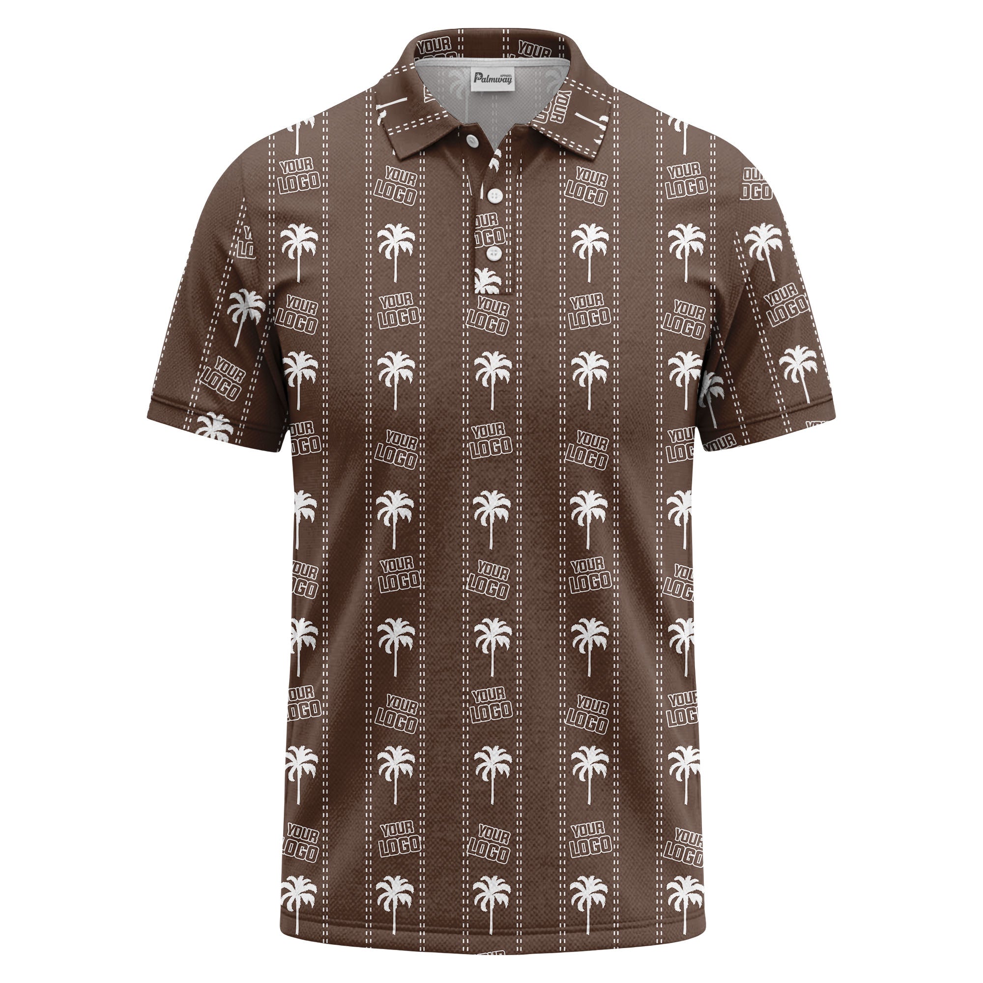 customizable palm trees & logo repeat graphic black white polo shirt