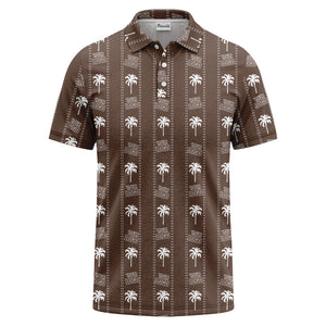 customizable palm trees & logo repeat graphic black white polo shirt