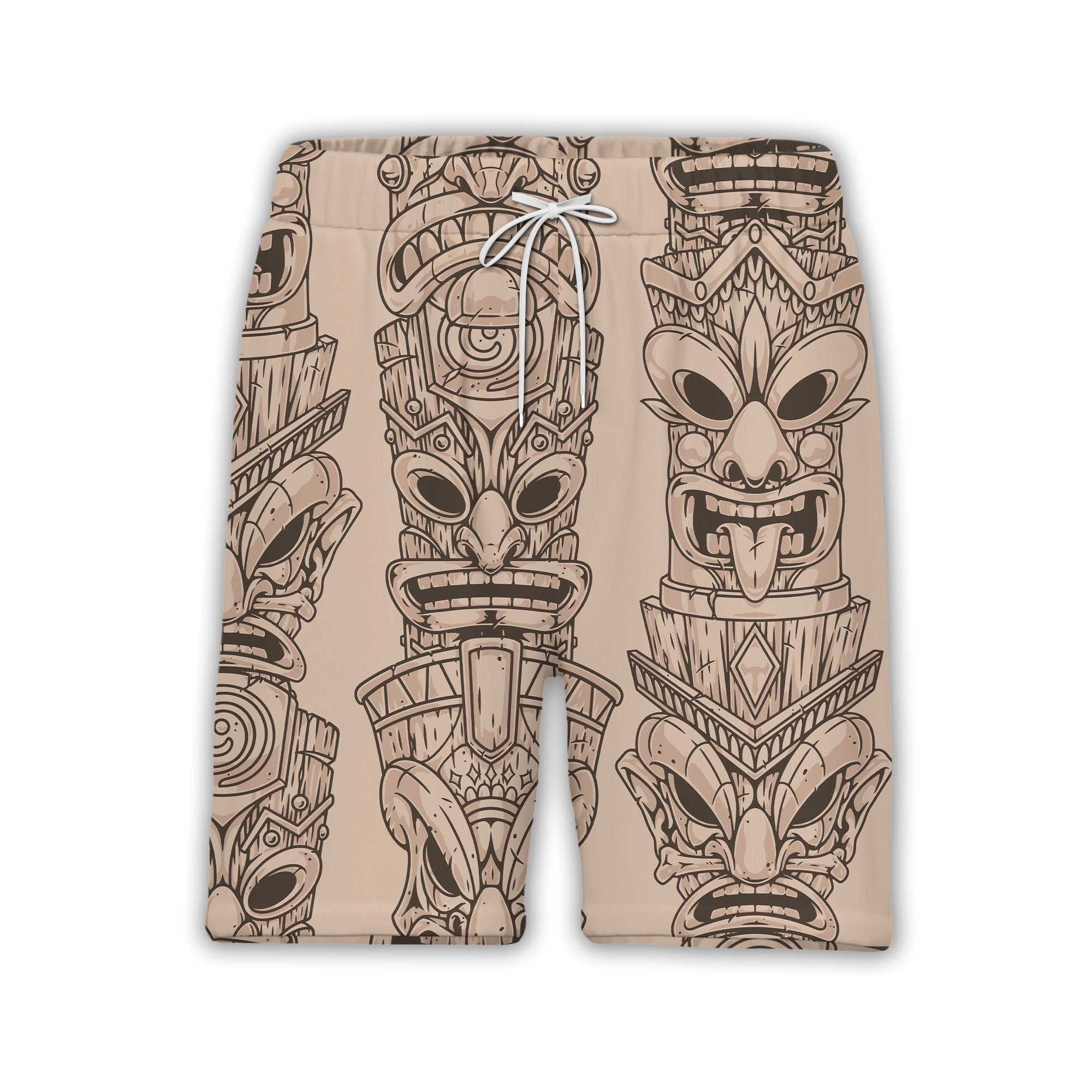 Dense Tiki Mask and Feather Hawaiian Shirt on Deep Teal