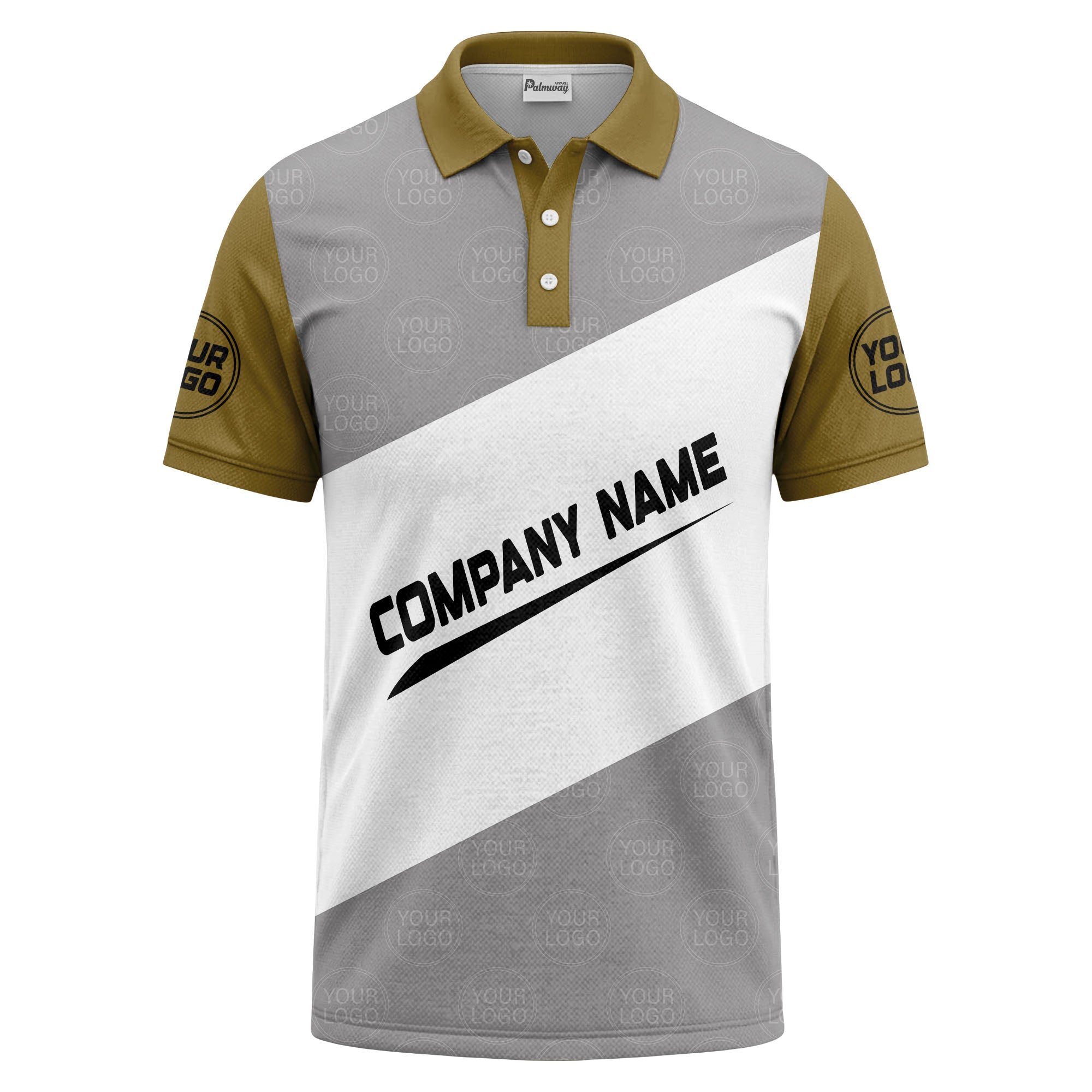 diagonal stripe monogram logo gray white black corporate polo shirt