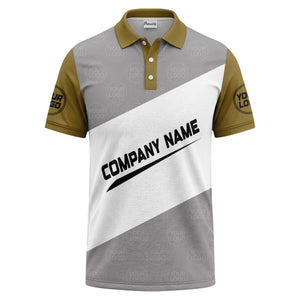 diagonal stripe monogram logo gray white black corporate polo shirt