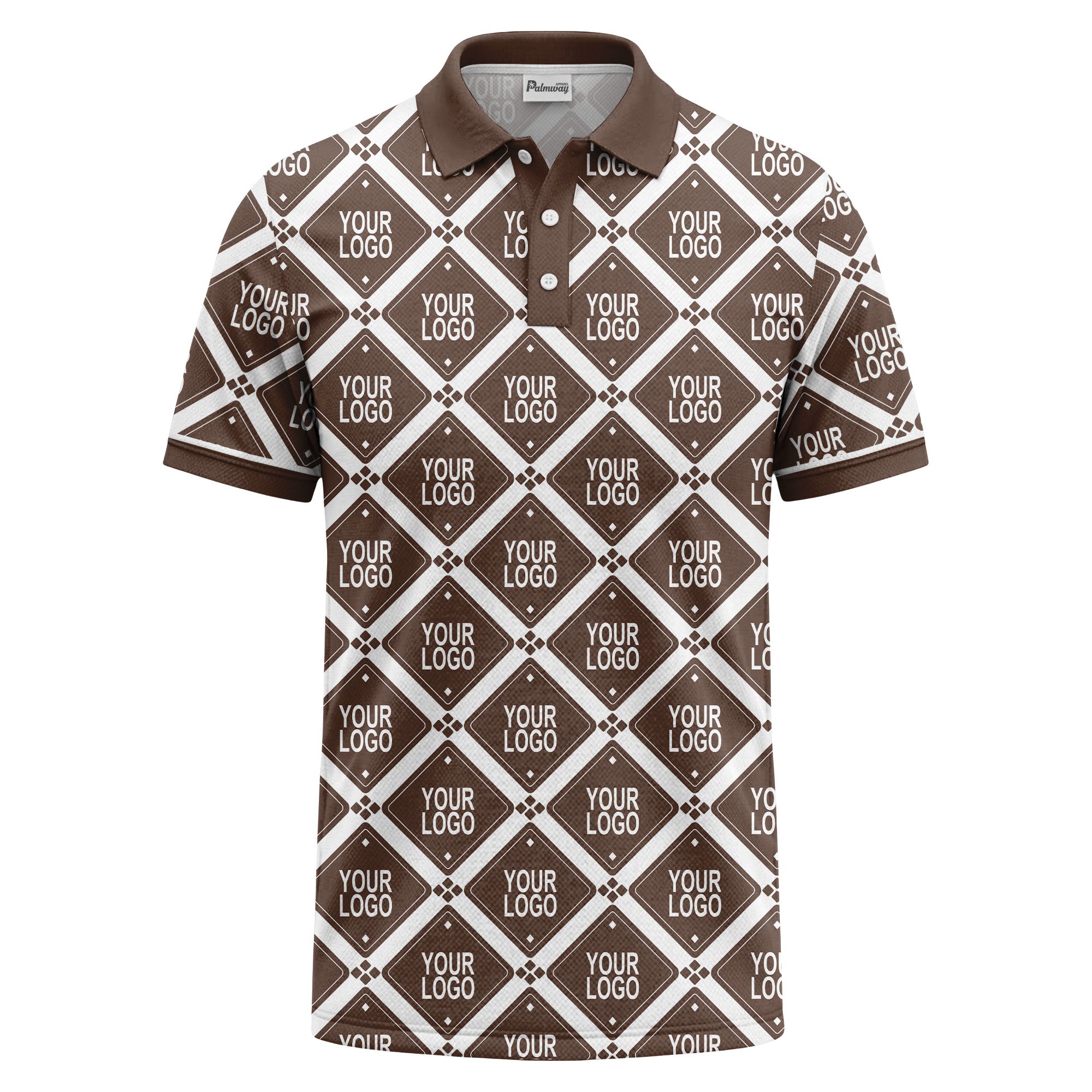 diamond grid logo repeat all over print polo shirt