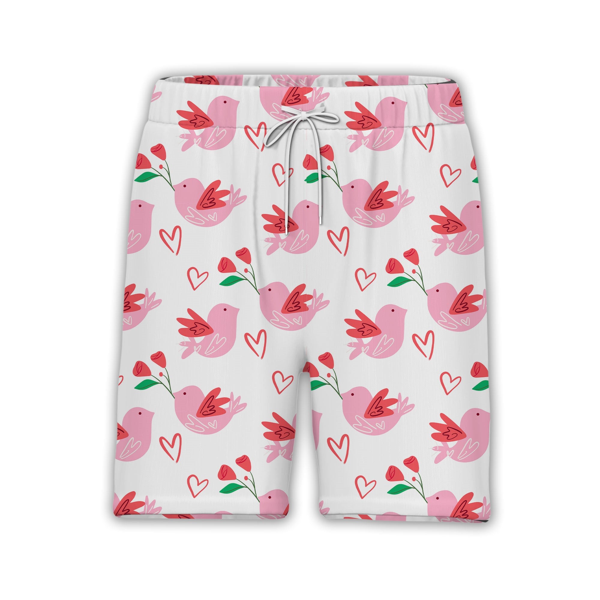 Doodle Art Hearts Hawaiian Shirt in Baby Blue with Coral and Pink Accents
