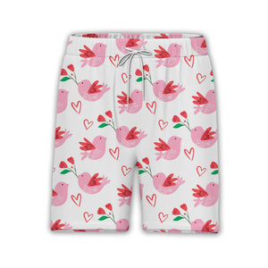 Doodle Art Hearts Hawaiian Shirt in Baby Blue with Coral and Pink Accents