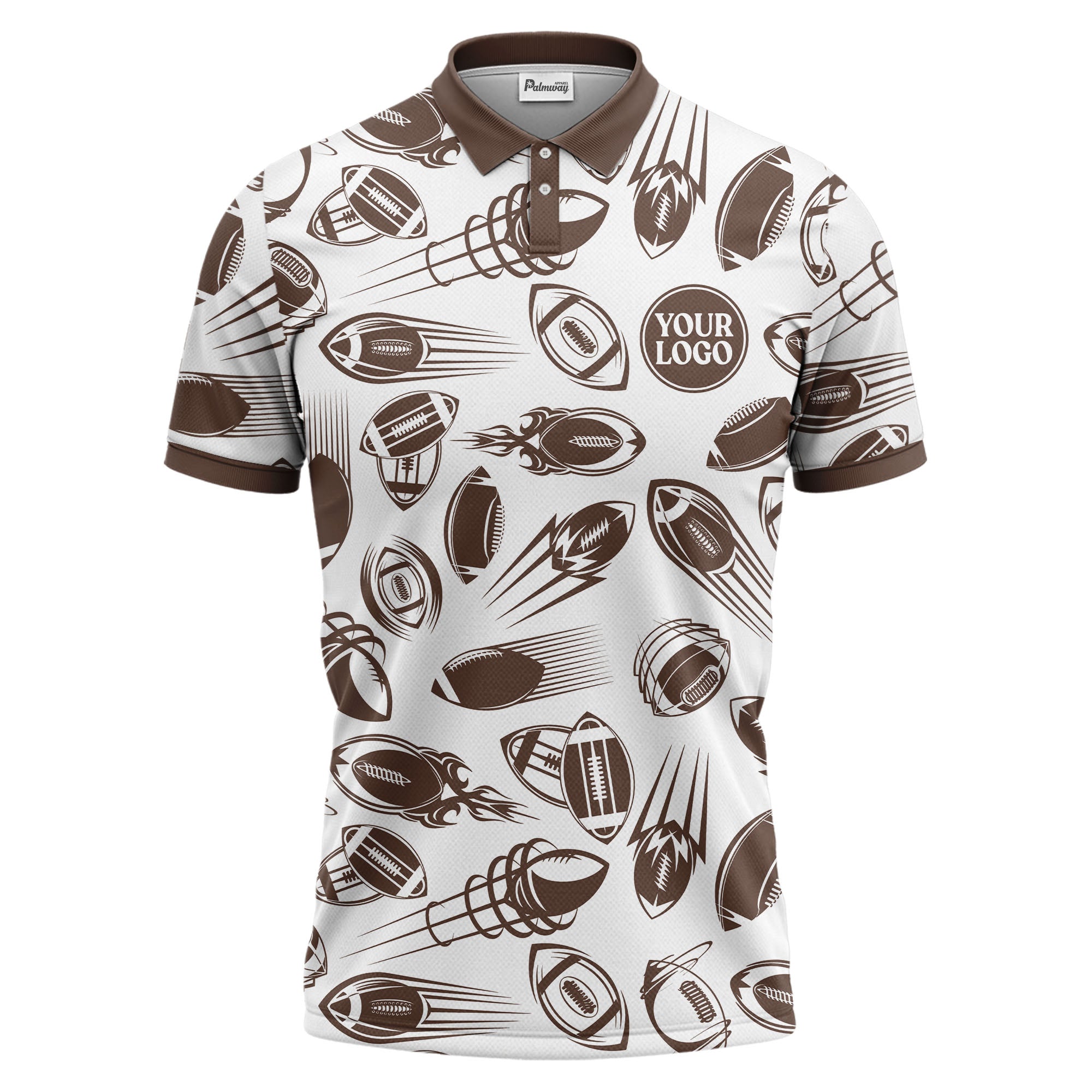 dynamic footballs & speed lines graphic black white sports polo shirt
