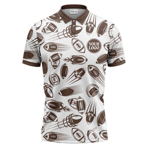 dynamic footballs & speed lines graphic black white sports polo shirt