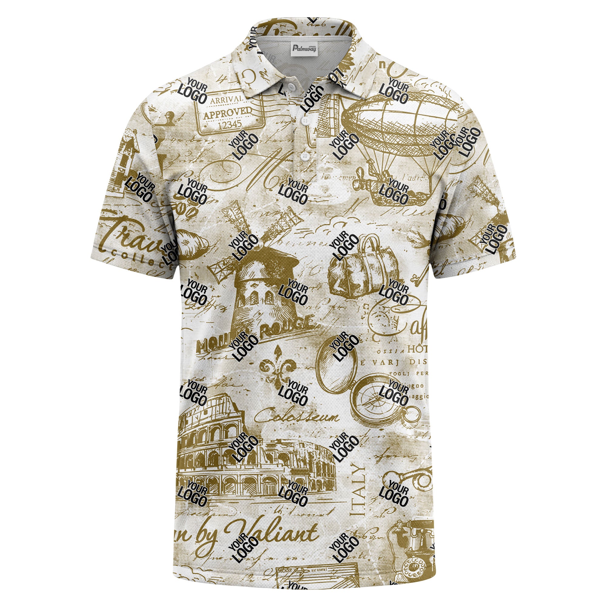 eiffel tower & airship sketched landmark polo shirt for men