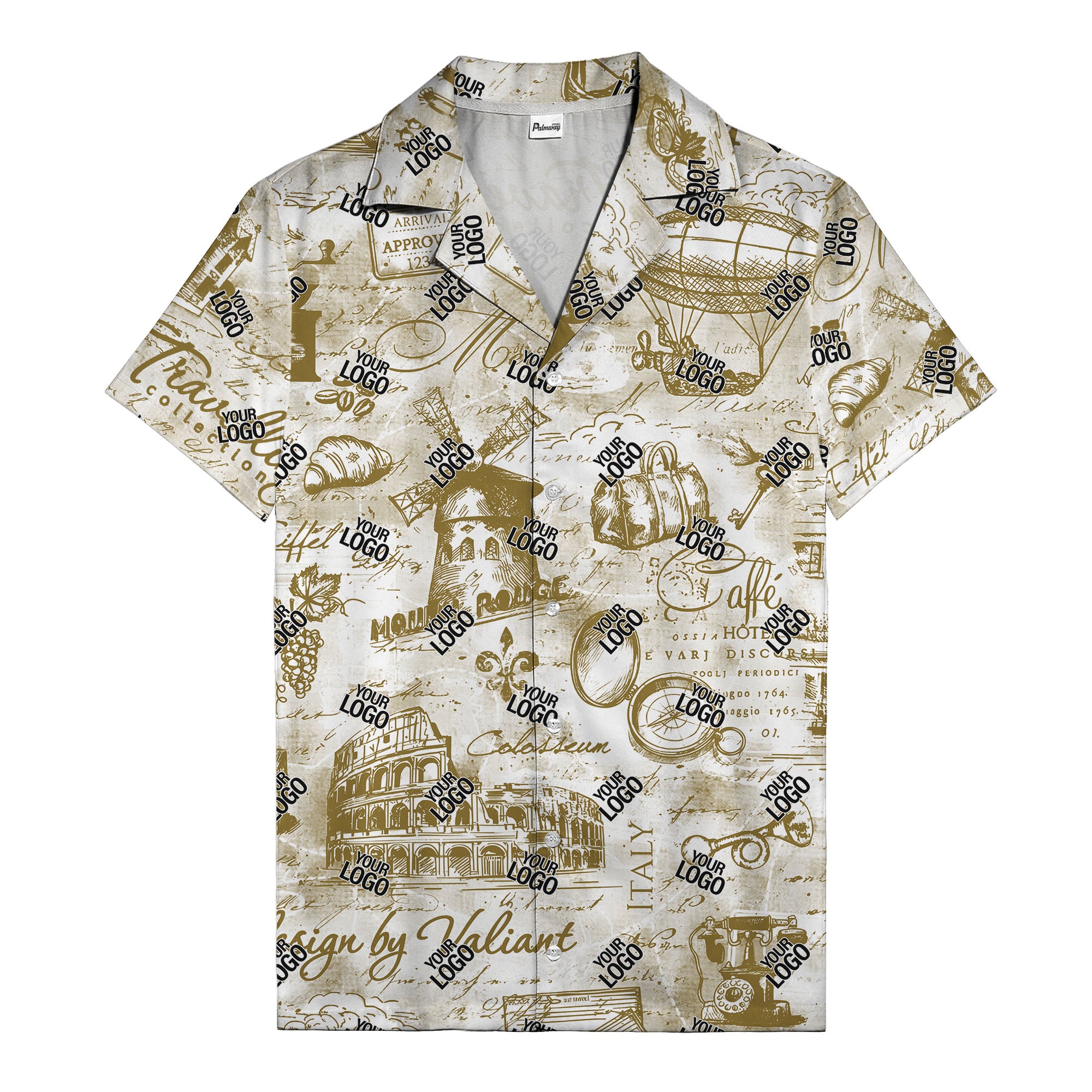 eiffel tower colosseum coffee sketch vintage travel hawaiian shirt