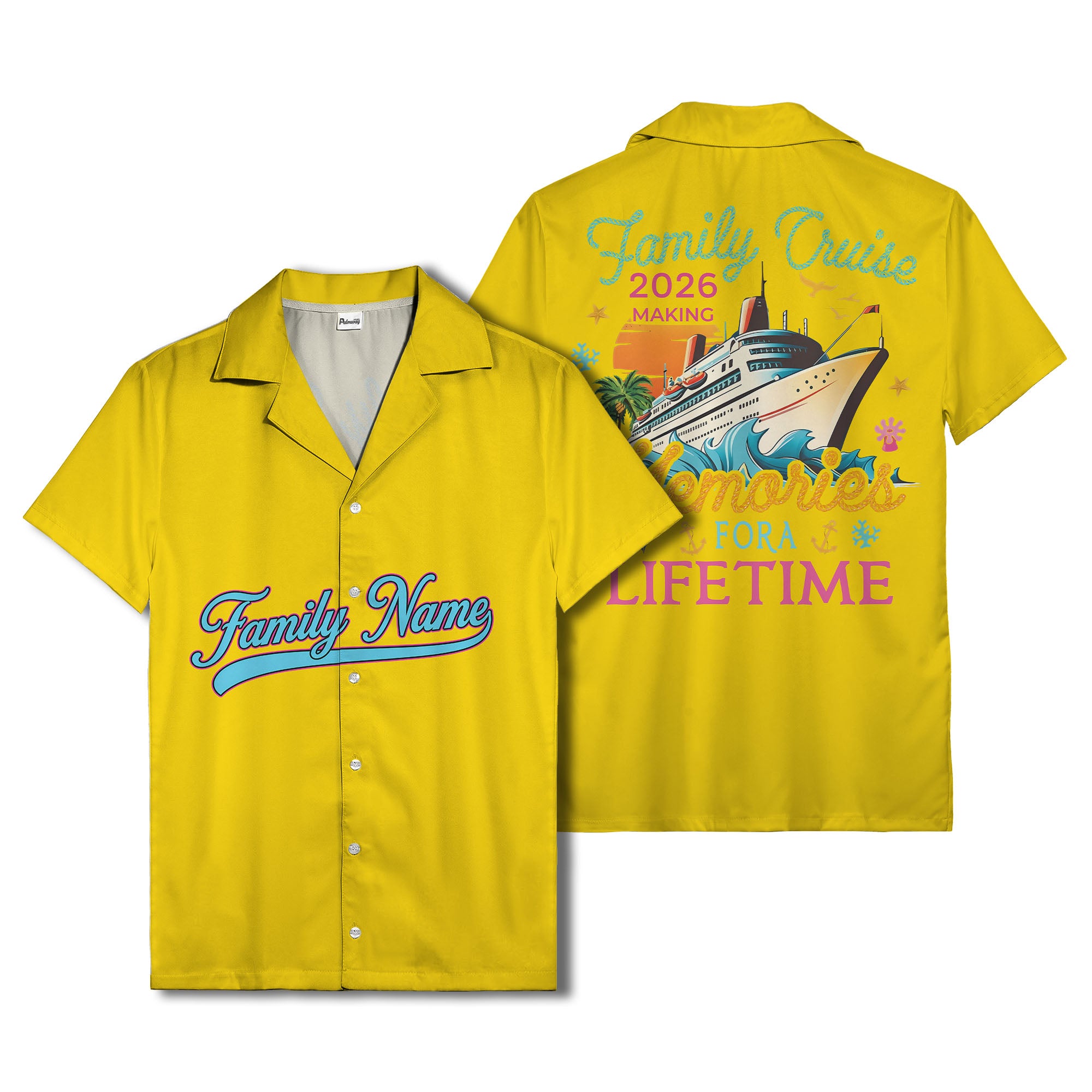 family name script & logo circle personalized hawaiian shirt